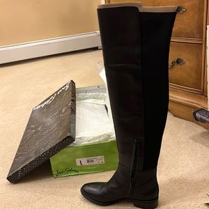 Over the knee black leather boot by Sam Edelman. “Pam” take. Small heel. Size 6